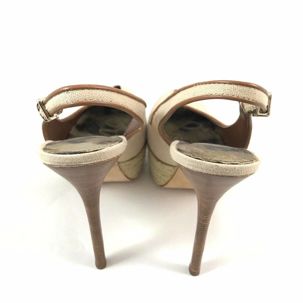 Sam Edelman Novato Slingback Heel Pumps Canvas Sand Jute Wrapped Women Size 6.5M